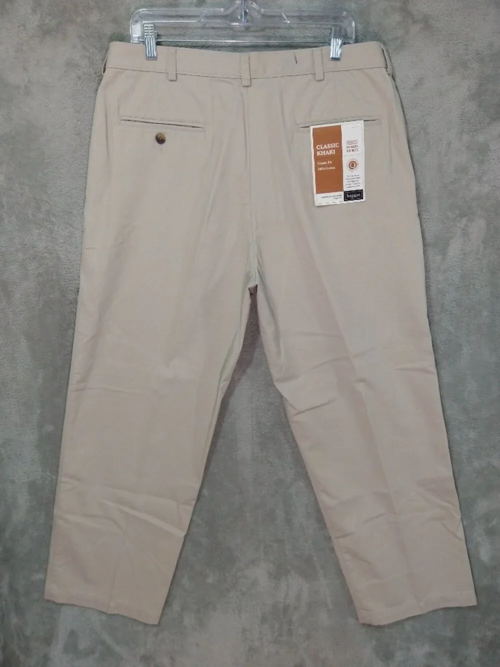 Haggar Pants Mens 36x29 Beige Khaki No Iron Classic Fit Flat Front Cotton